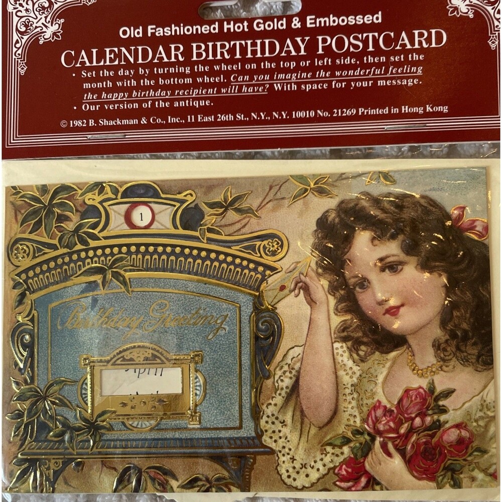 Vintage Birthday Postcard Victorian Style Embossed Gold